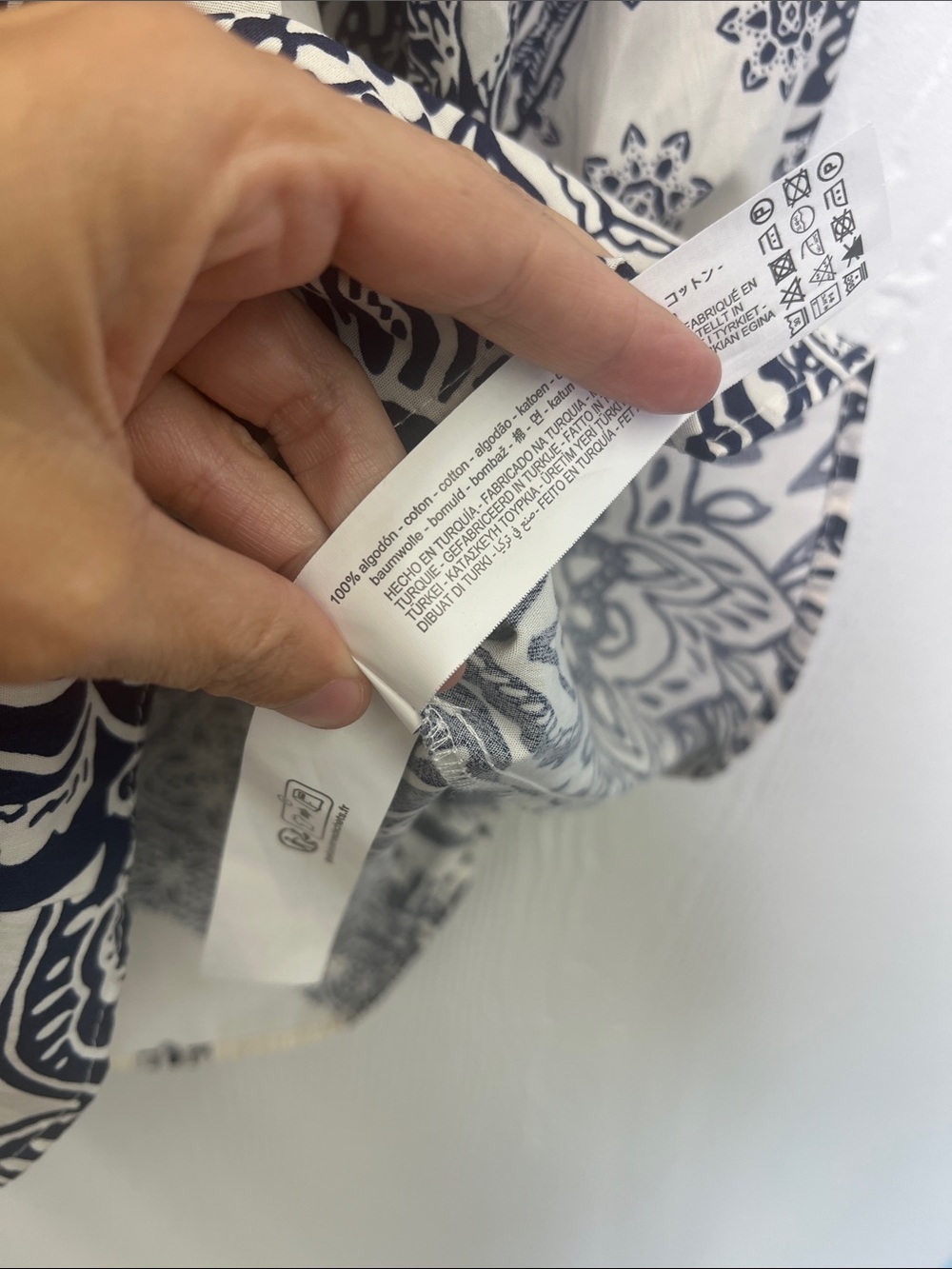Zara - Navy White Floral Medallion Print Long Sleeve Belted Mini Dress Size Sm - Picture 6 of 10